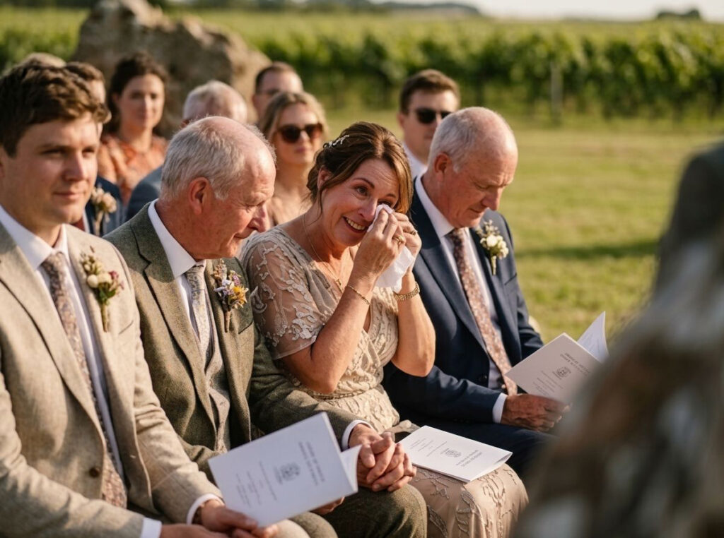 Mum Crying at Stone Circle Vineyard Wedding kent
